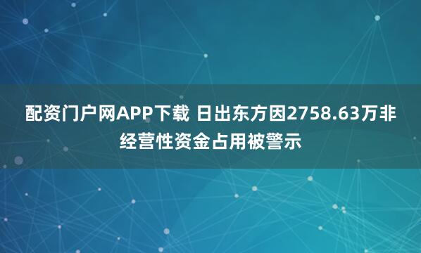 配资门户网APP下载 日出东方因2758.63万非经营性资金占用被警示