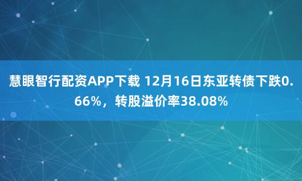 慧眼智行配资APP下载 12月16日东亚转债下跌0.66%，转股溢价率38.08%