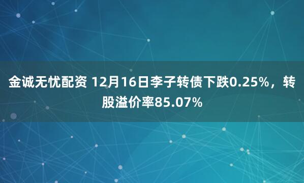 金诚无忧配资 12月16日李子转债下跌0.25%，转股溢价率85.07%